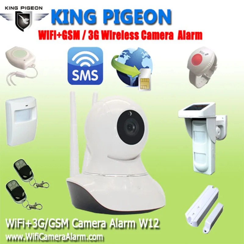 

2016 King Pigeon W12 WiFi GSM Camera Home Burglar Alarm System HD 720P WiFi IP Camera With SMS Alarm Wireless PIR Pet Sensor