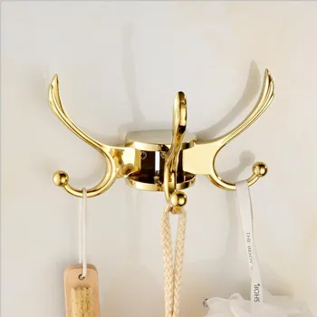 

Robe Hooks Europe Rotation Three Hooks Gold Wall Clothes Rack Cloth Hook Wall Hook For Bathroom Accessory Key Hanger Useful AAA