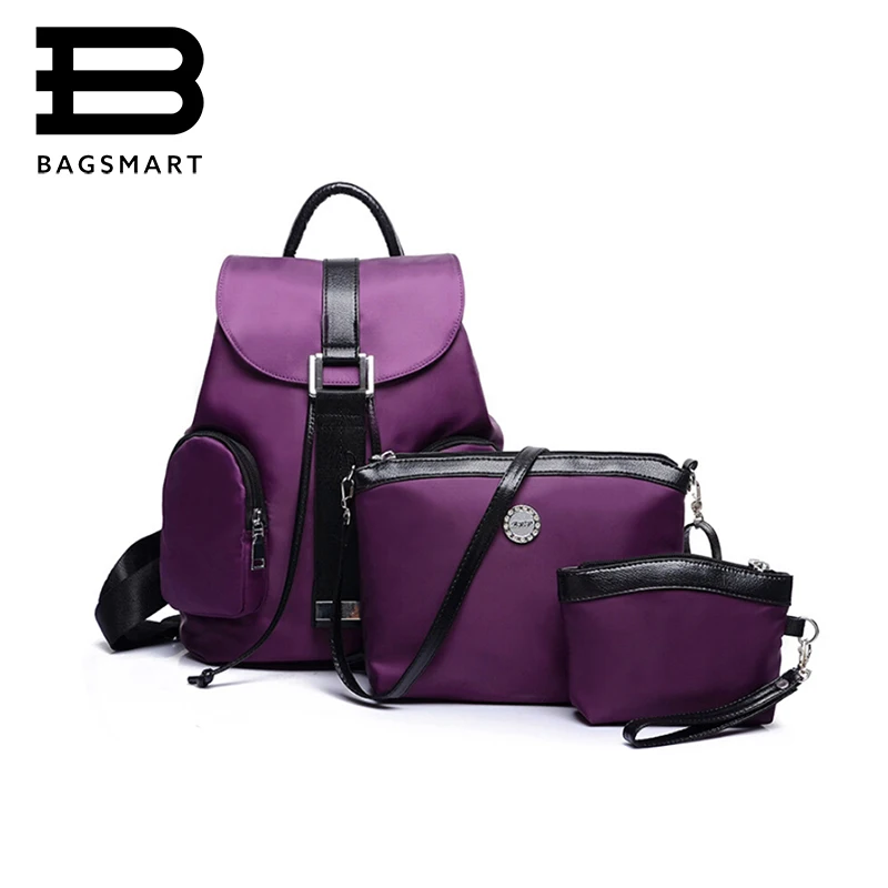 

BAGSMART New 3 Pcs/Set Nylon Women Backpack Lightweight Travel Bag Colorful Shoulder Bags Coin Collect School Bags