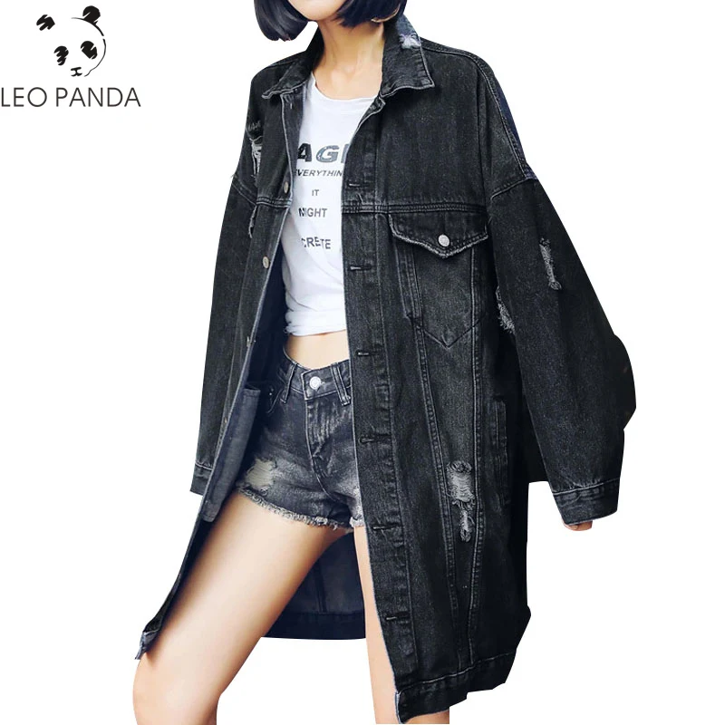 

Spring Autumn Women New Hole Single Breasted Turn Down Collar Denim Outerwear Female Loose Casual Comfortable Outerwear ZX1026