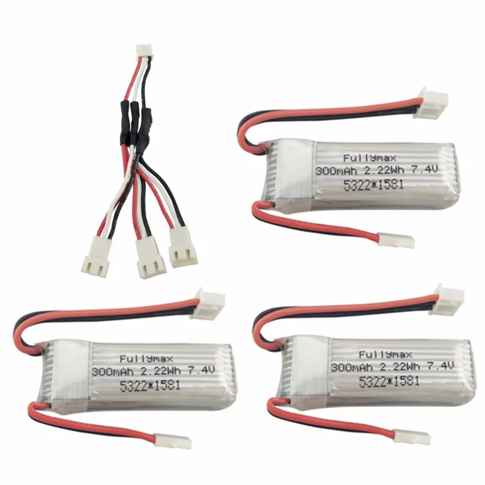 

3PCS 7.4V 300mah lithium battery with 1 to 3 conversion line for WLToys F959 XK DHC-2 A600 A700 A800 A430 spare parts