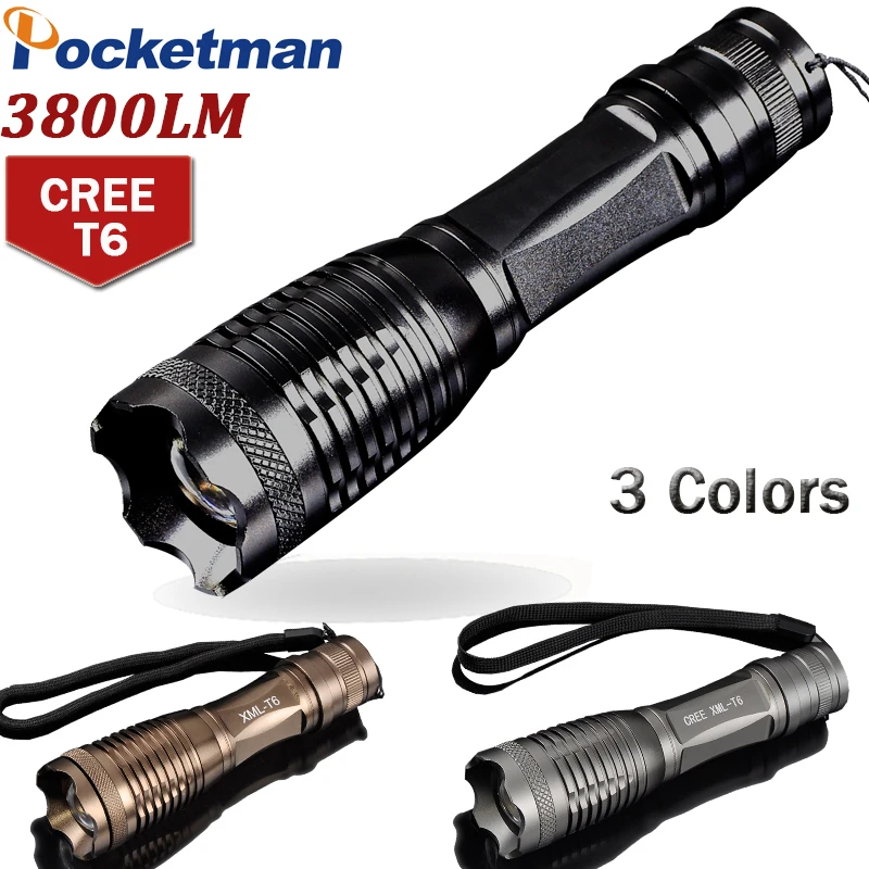 

T6 3800LM LED Tactical Flashlight Lampe Toche lanterna led Torch 5Mode Zoomable Torch light For 3xAAA/1x18650 Drop shipping
