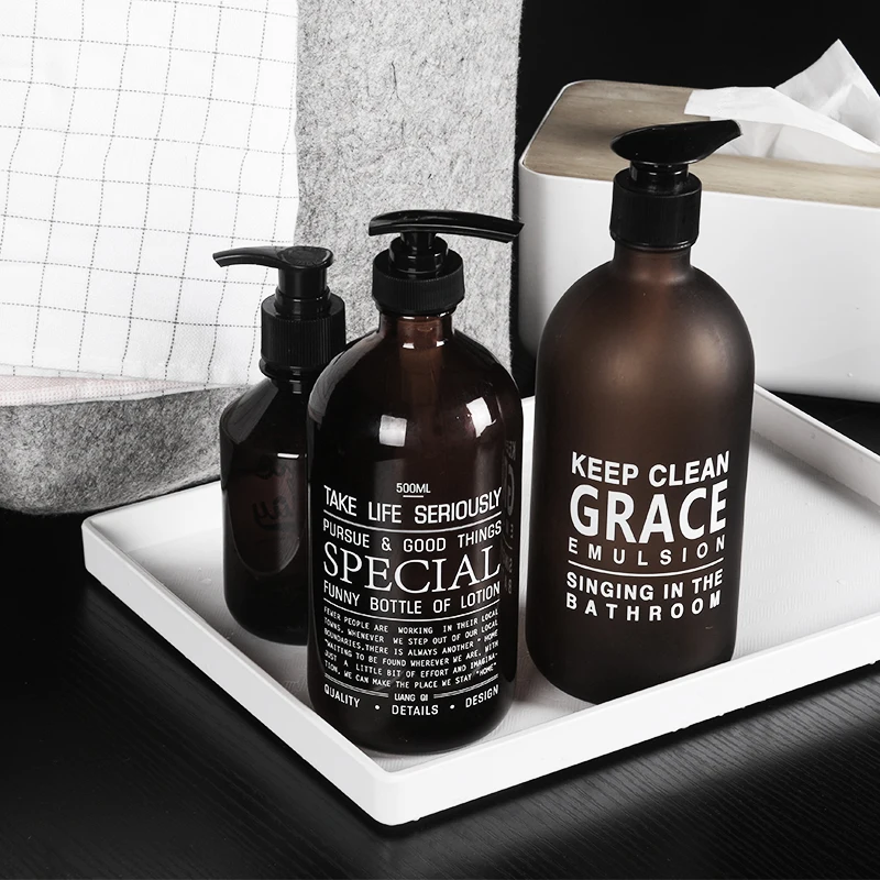 

Nordic Brown Glass Bath Shampoo Storage Bottle Liquid Lotion Bottle Travel Storage Bottle Home Organizer Decor 500ml 250ml
