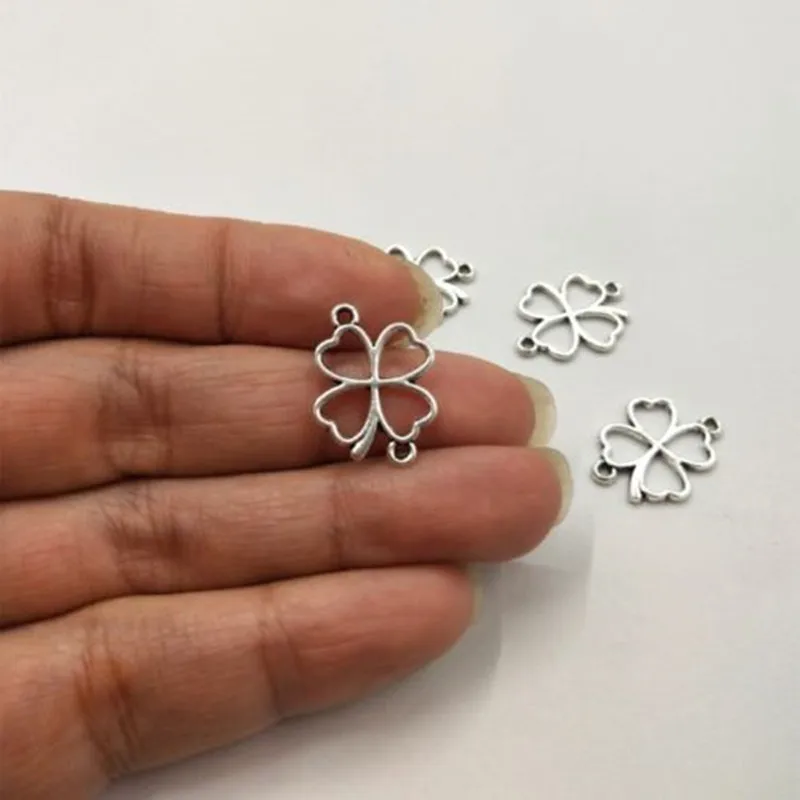 

20pcs Small Four Leaf Clover Connector Charms 18*13mm Tibetan Silver Plated Pendants Antique Jewelry Making DIY Handmade Craft