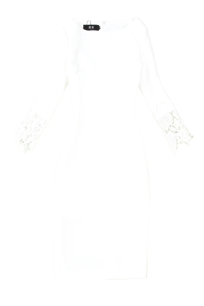 Spring and Autumn New Large Size Women's White Slim Hip OL Three Quarter Sleeve Dress Solid Color Elegant Dress