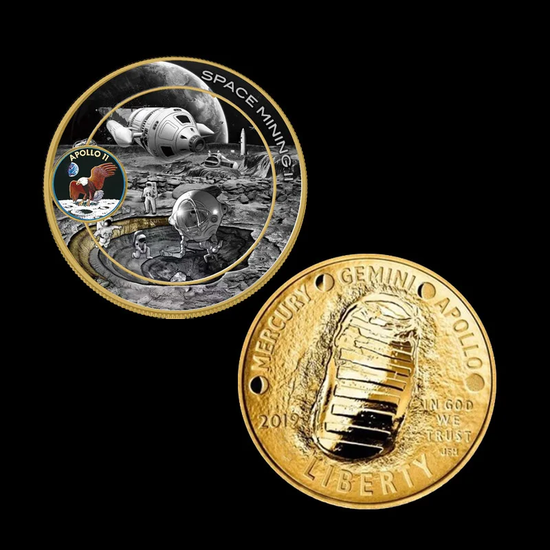 50-летие Аполлон 11 Луна посадки Золотая памятная монета в подарок Прямая поставка - Цвет: Светло-желтый