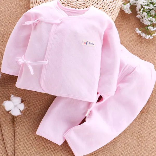 Pure pink Новая одежда на шнуровке для новорожденных, комплект для маленьких девочек из хлопка, комплект для малышей на четыре сезона, одежда с длинными рукавами для маленьких мальчиков, одежда для малышей 0-4 месяцев - Цвет: Pure pink