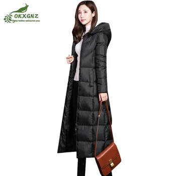 

large size women's down jackets 2020 long thick winter coat over the knee long sleeve Outwear casual warm jacket Female tide