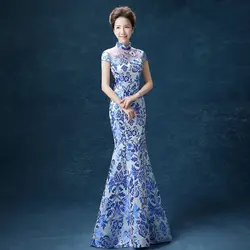 Долго Cheongsam китайское традиционное платье Для женщин Qipao женщина Современная вечернее платье Oriental Стиль Платья для женщин QI Pao халат chinoise