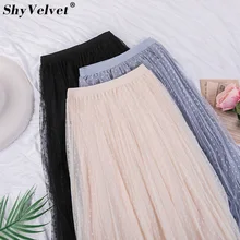 Кружевная длинная юбка в пол из тюля плиссированные сетчатые юбки-пачки для взрослых в горошек трапециевидные вечерние юбки с высокой талией Saias длинные Faldas Mujer серые