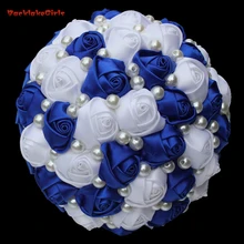 Белые и синие Искусственные Свадебные букеты ручной работы цветок полный жемчуг свадебные для невесты Букет de mariage