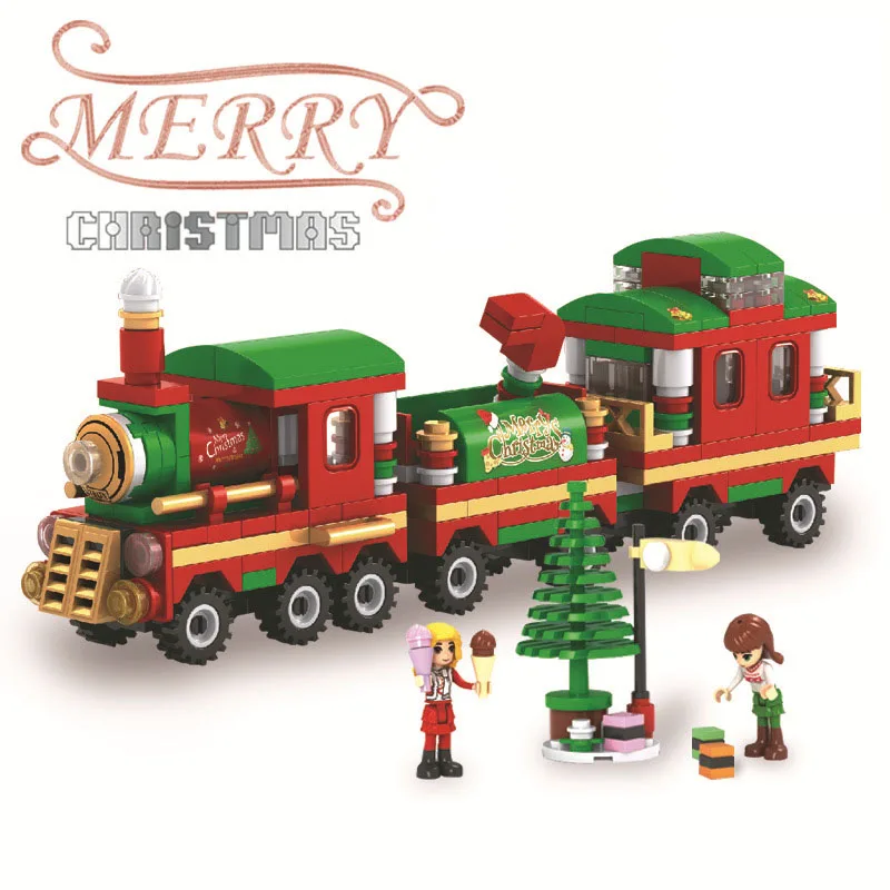 

New 266pcs Winter Christmas Series Christmas train and the Santa Claus reindeers Building Blocks Children Toys Christmas gift