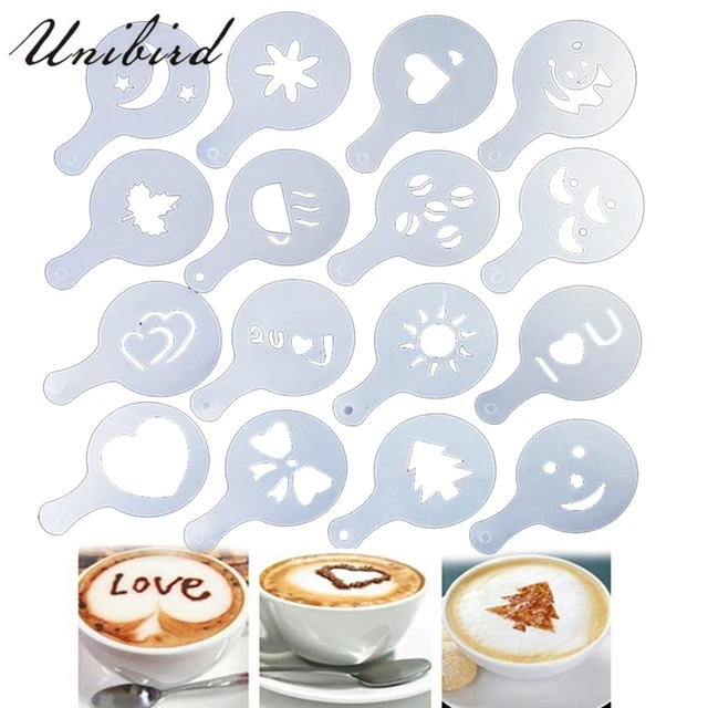 Special Offers Unibird 16Pcs/set Thick Plastic Fancy Coffee Printing Molds Garland Coffee Foam Spray Template Decoration Barista Art Tool