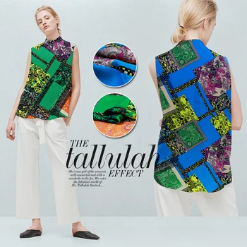 

New blue and green checkered silk crepe de chine fabric summer crepe de chine silk fabric top shirt dress crepe silk fabric