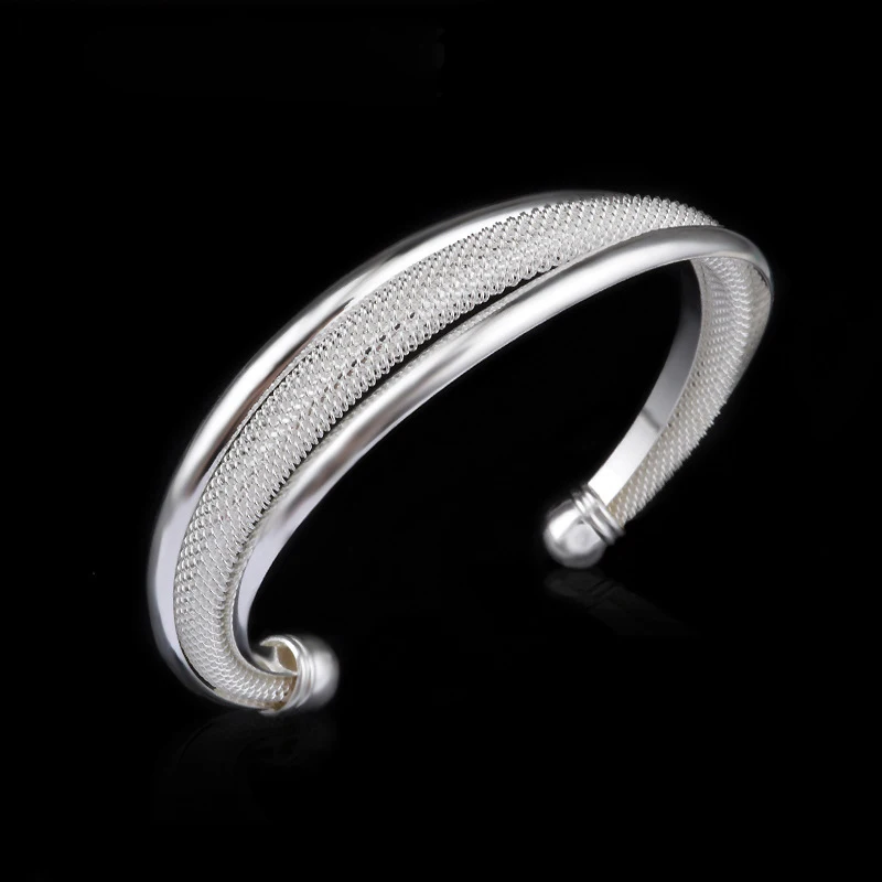 

New 2019 Hot Sale 925 Silver Bangles Fashion Two-wire bracelet Simple Bangles For Women Men Wholesale fast sent dropship ping