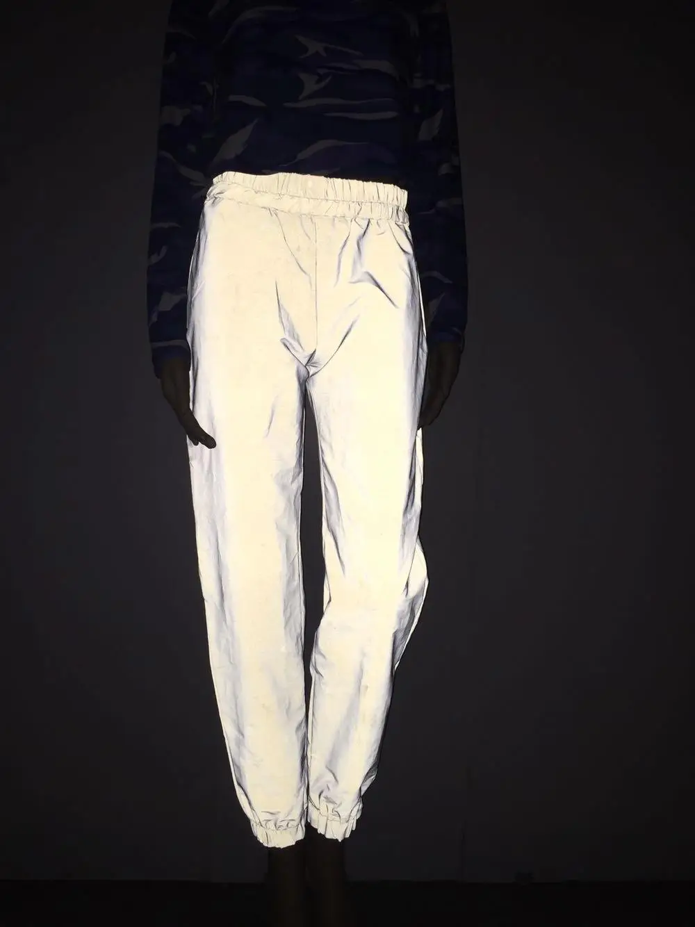 Блестящие Светоотражающие штаны для бега, женские свободные брюки-карго в стиле хип-хоп, уличная одежда, повседневные женские серые однотонные ночные брюки, Pantalon Femme - Цвет: as picture