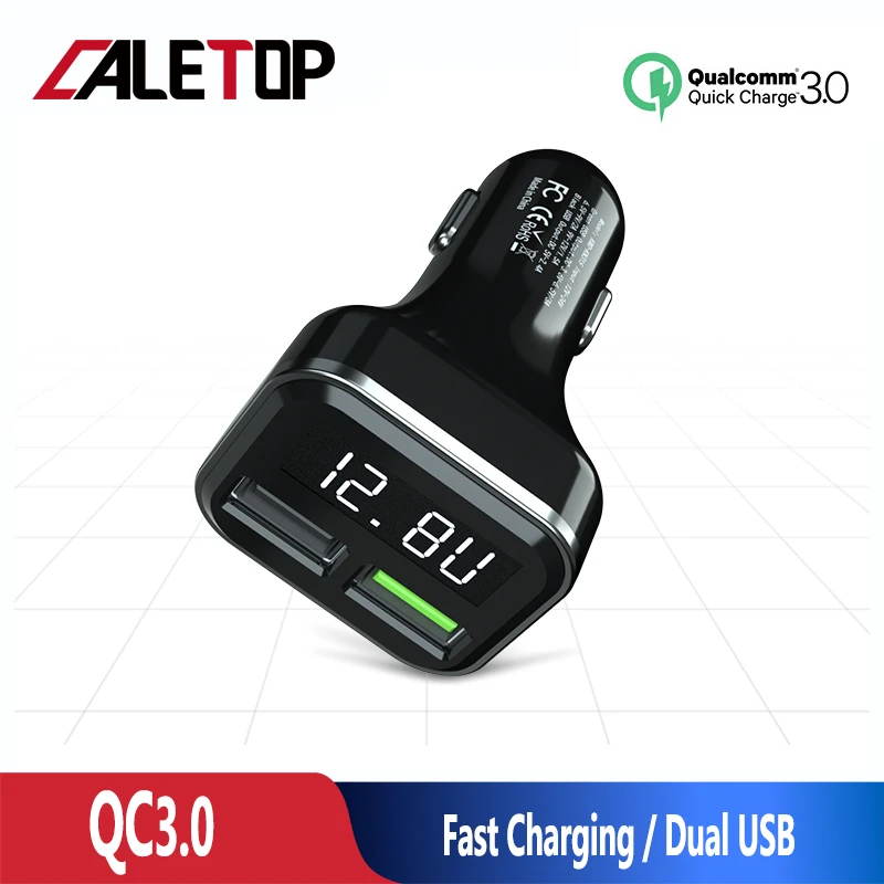 

CALETOP Car Charger Quick Charge 3.0 LED Display 2 USB Fast Charger for iPhone For Samsung S9 S8 QC 3.0 USB Car Charger