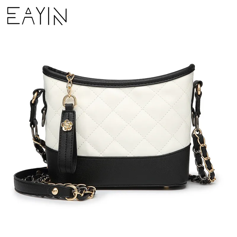 Trendy Messaggero Donne Marca Signore Lembo Sacchetto Reticolo Tracolla Diamante Del A Nappa And white Black Eayin Shopping black White Con Cuoio Catena Di Piccolo Delle Borsa aIwqndY