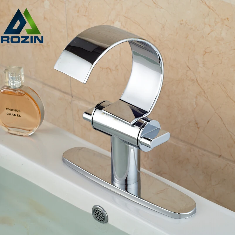 Chrome Finish Double Handle Bathroom Waterfall Basin Faucet Deck Mount with Hole Cover + Hot and Cold Water Hose Chrome Finish Double Handle Bathroom Waterfall Basin Faucet Deck Mount with Hole Cover + Hot and Cold Water Hose