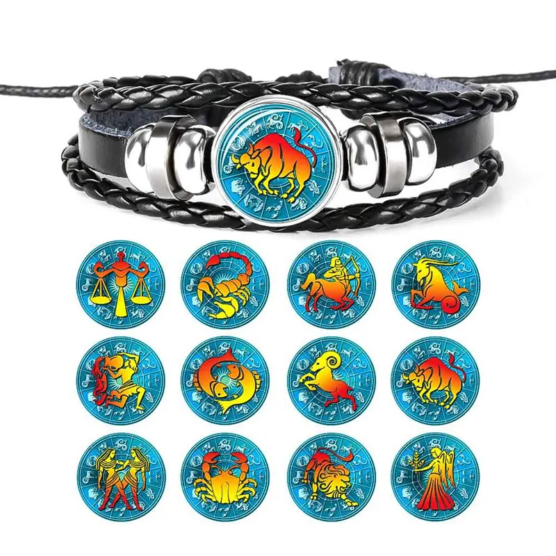 Раковые Leo Virgo Libra Scorpio браслет со знаком близнецы 12 Созвездий Кожа Зодиака Знаки