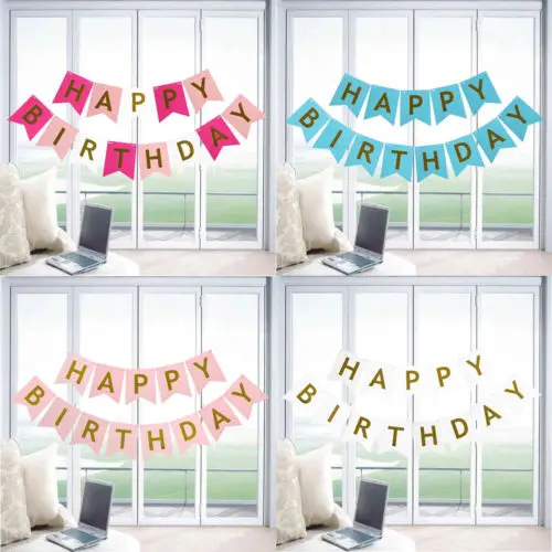 2018 New Colorful Pastel Happy Birthday Banners Bunting Garland Gold Alphabet Party Hanging Banner Decor | Дом и сад
