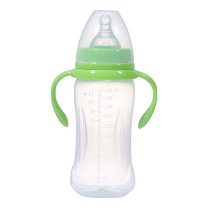 330ml Green New 330 мл детская PP BPA свободная бутылка для комления молоком с противоскользящей ручкой и крышкой чашки бутылка для воды - Цвет: 330ml Green New