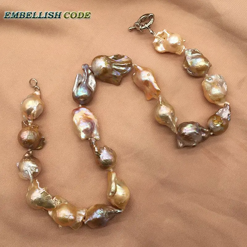 Gran Perla Barroca Irregular declaración collar tejido nucleado flameball melocotón púrpura mezclado perlas naturales joyería popular - 6