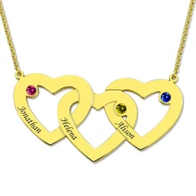 AILIN Three Hearts Birthstones Necklace Gold Color Heart Pendant with Birthstone Mother's Necklace AILIN Three Hearts Birthstones Necklace Gold Color Heart Pendant with Birthstone Mother's Necklace