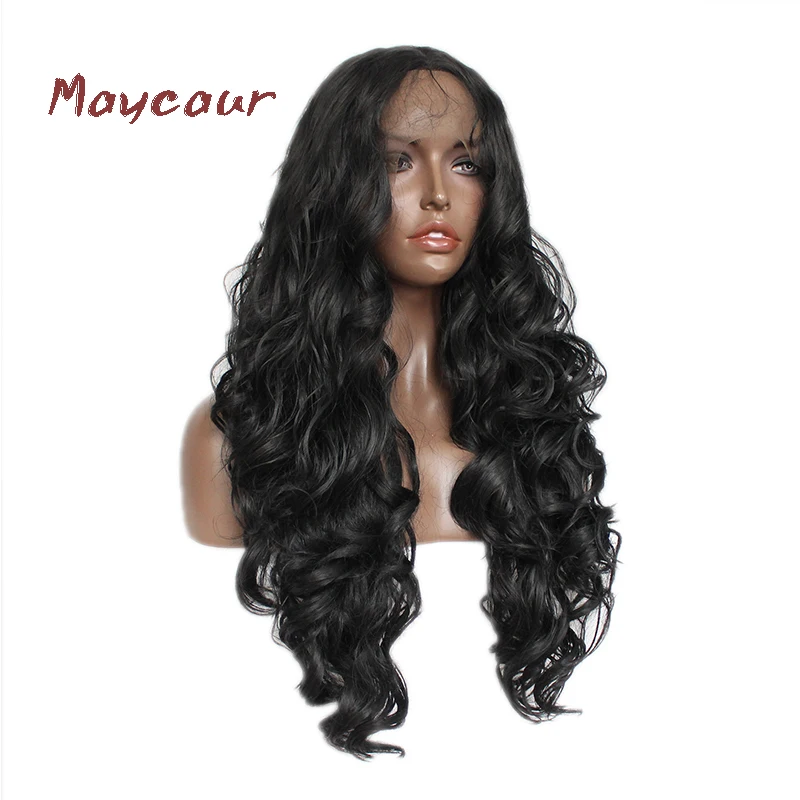 Maycaur 180 Density Synthetic Lace Front Wig Black Hair ...