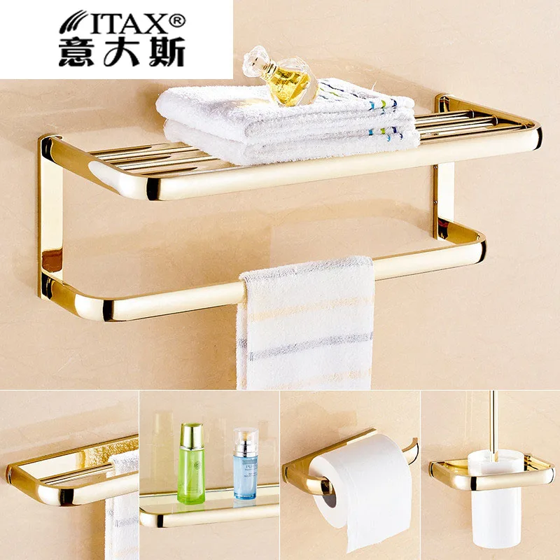 

copper double-decker bathroom rack toilet with punch-free double-pole towel rack hardware suit towel holder Wall-Mounted towelba