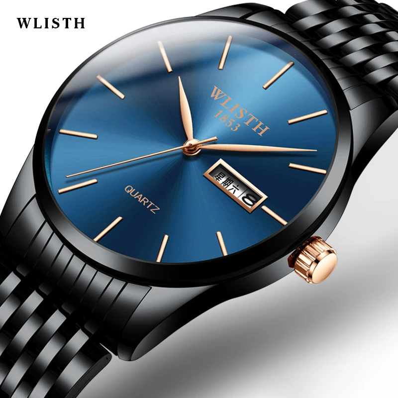 

Ultra Thin 8MM Business Men's Quartz Watch Military Waterproof Casual Watches Black Blue Full Steel Wristwatch Relogio For Gift