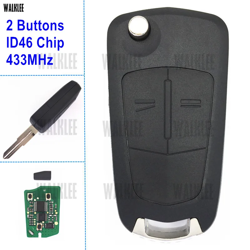 

WALKLEE 2 Buttons Remote Key 433MHz fit for Opel/Vauxhall Antara 2011 - 2014