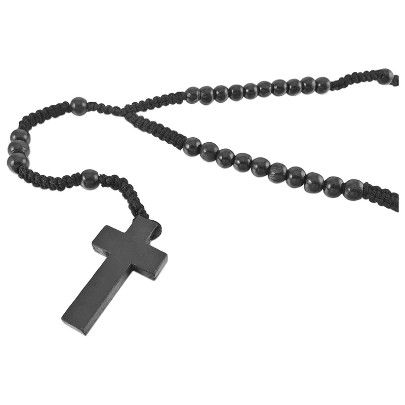Деревянная подвеска ожерелье черный крест бусины Ретро 24 дюйма четки цепи мужчины, женщины