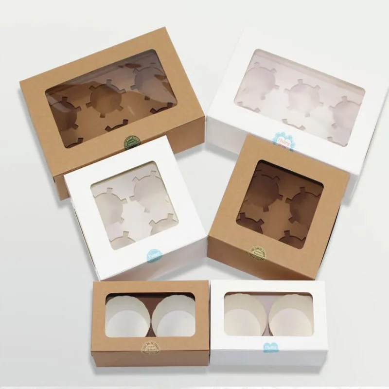 

10pcs Wedding cake boxes window paper cupcake boxes package gift paper box for Wedding Party Dessert Package