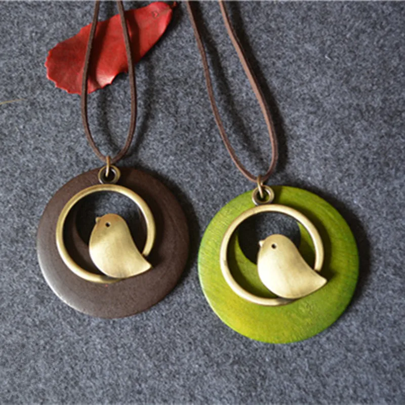 

Fancy&Fantasy woman jewelry statement necklaces & pendants Bird Wooden Bead pendant vintage Long necklace women gift