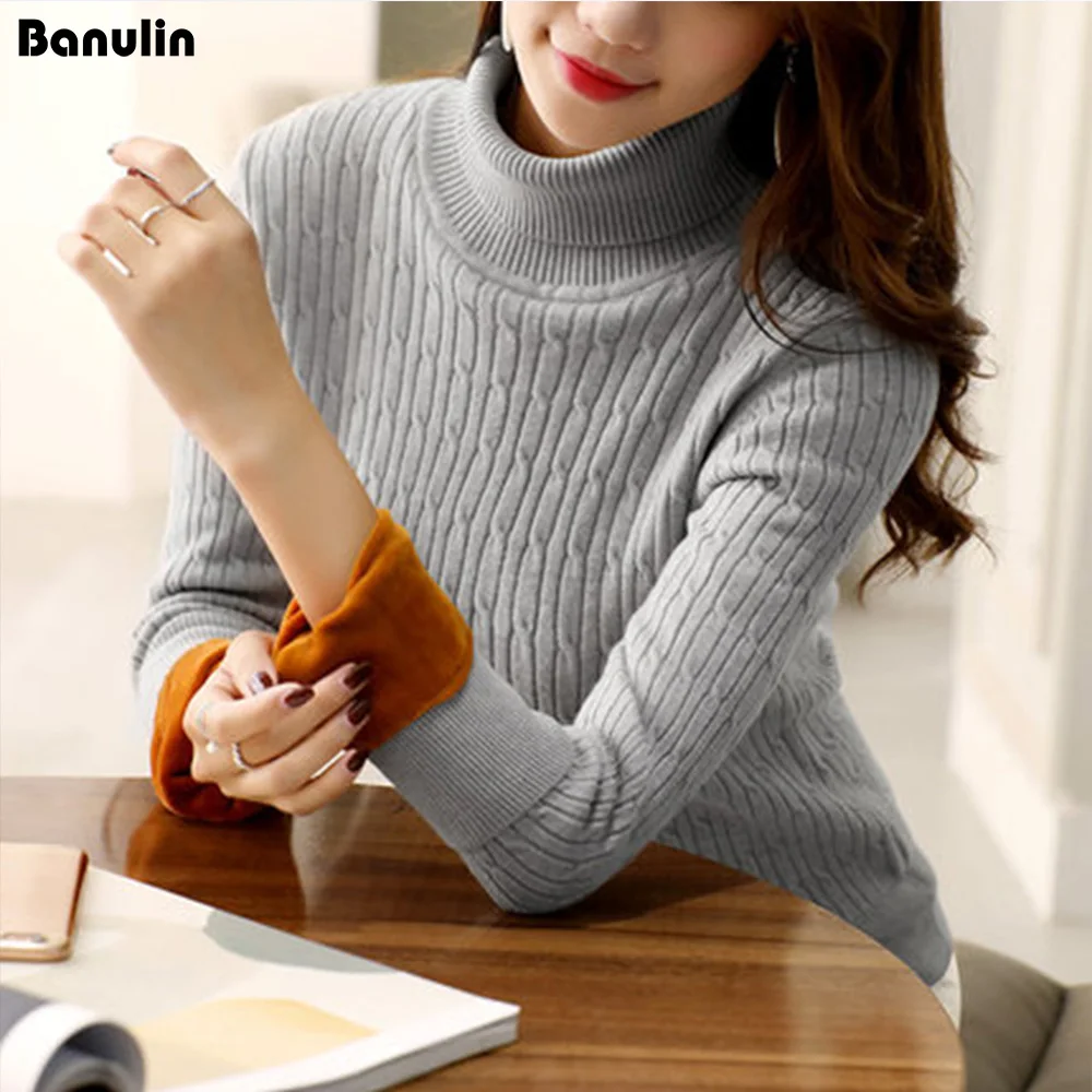 2018 Winter plus Thick Velvet knit sweater Velvet lining warm Pullover High-necked Sweater female Thick Turtleneck sweater Sweaters