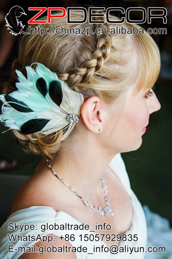 JOLIE Ivory, Mint, Black, and White Peacock Feather and Crystal Veil Hair Clip, Feather Fascinator, Bridal Hair Piece1