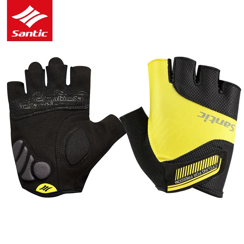 Santic красочные велосипедные перчатки без пальцев спортивные перчатки из дышащего материала перчатки Нескользящие Pro велосипедные перчатки для мужчин женщин MTB велосипеда - Цвет: Yellow