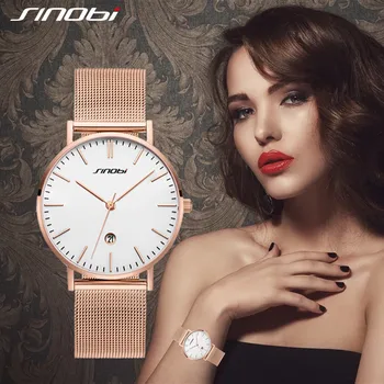 

SINOBI Fashion Women's Quartz Wrist Watches Gold Watchband Top Luxury Brand Girl Crystal Clock Ladies watch Female reloj mujer