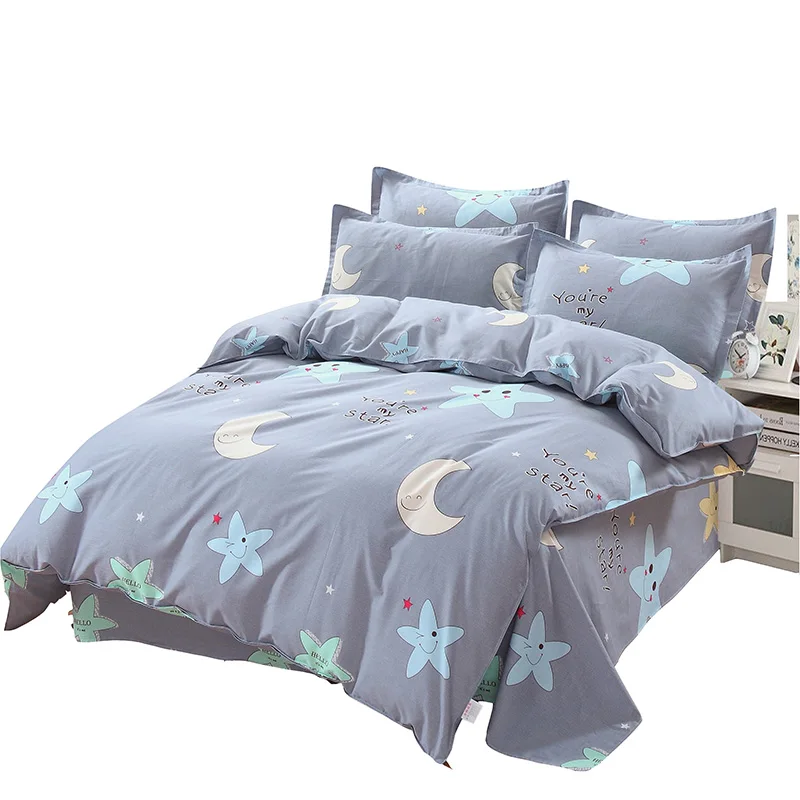 

Lilac Cartoon Stars Moon Pattern Twin/Queen/King Bedding Set 100% Cotton 4Pcs Duvet Cover Set Bed Linen Bed Sheet Wholesale