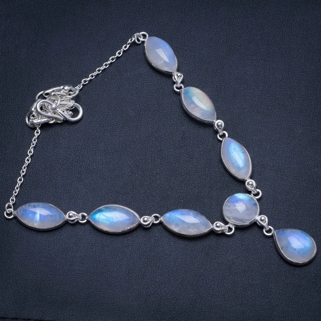 

Natural Rainbow Moonstone Handmade Unique 925 Sterling Silver Y Necklace 17.5" T8633