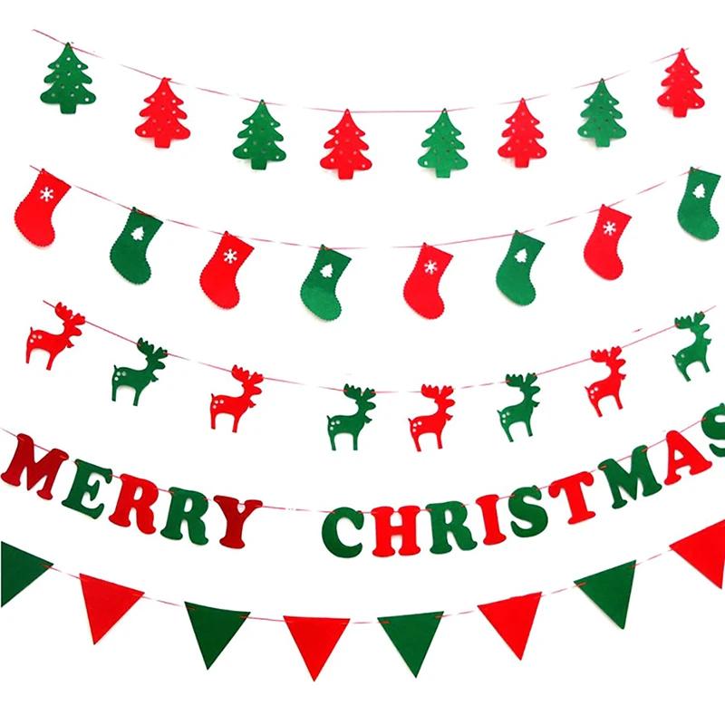 

Merry Christmas Decoration Home Shop Market Room Decor DIY Non-woven Fabric Xmas Flags Santa Clause Floral Bunting Banners