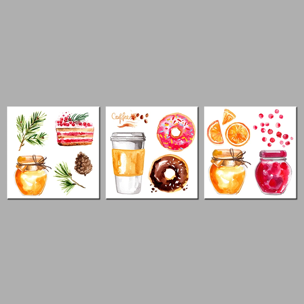 Акварельная Еда Серии картина холст печать стеклянные банки с Джем фрукты