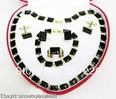 

Wholesale price FREE SHIPPING ^^^^nature black jade necklace bracelet earring ring set