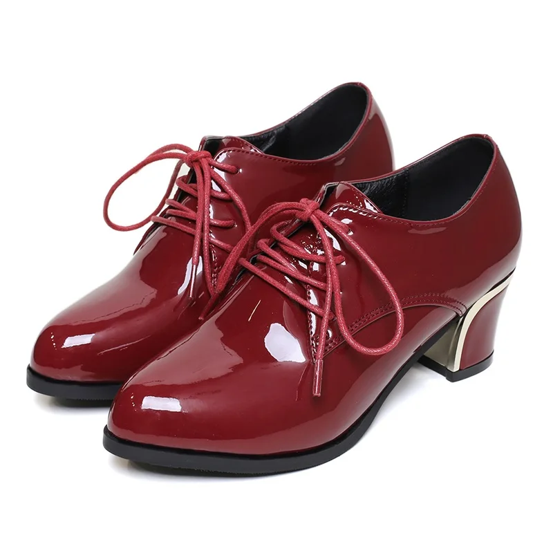 

2017 Small Size 31-40 Patent Leather Wine Red Lace-up High Heels Women Pumps Ladies Shoes Woman Chaussure Femme 32 33 34 Black