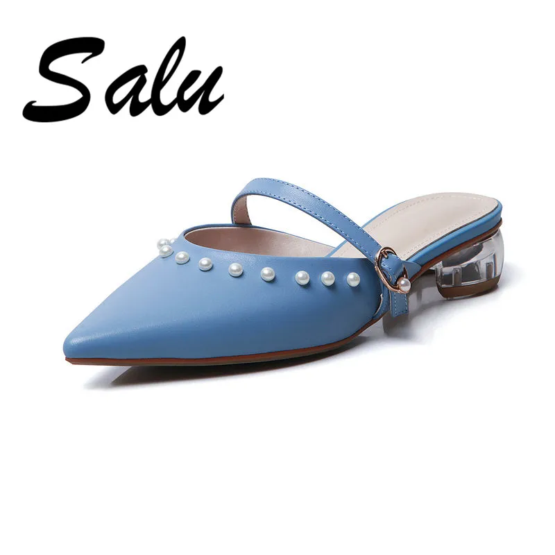 

Salu Full Grain Leather Sandals Handmade Quality Women Shoes Spring Summer Square Heels Casual Shoes Genuine Leather Size 33-40