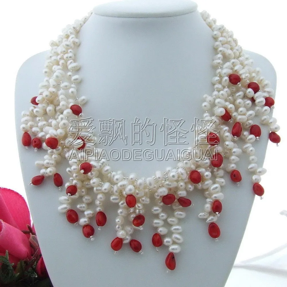 

Women's 19" 4 Strands White Pearl Coral Necklace