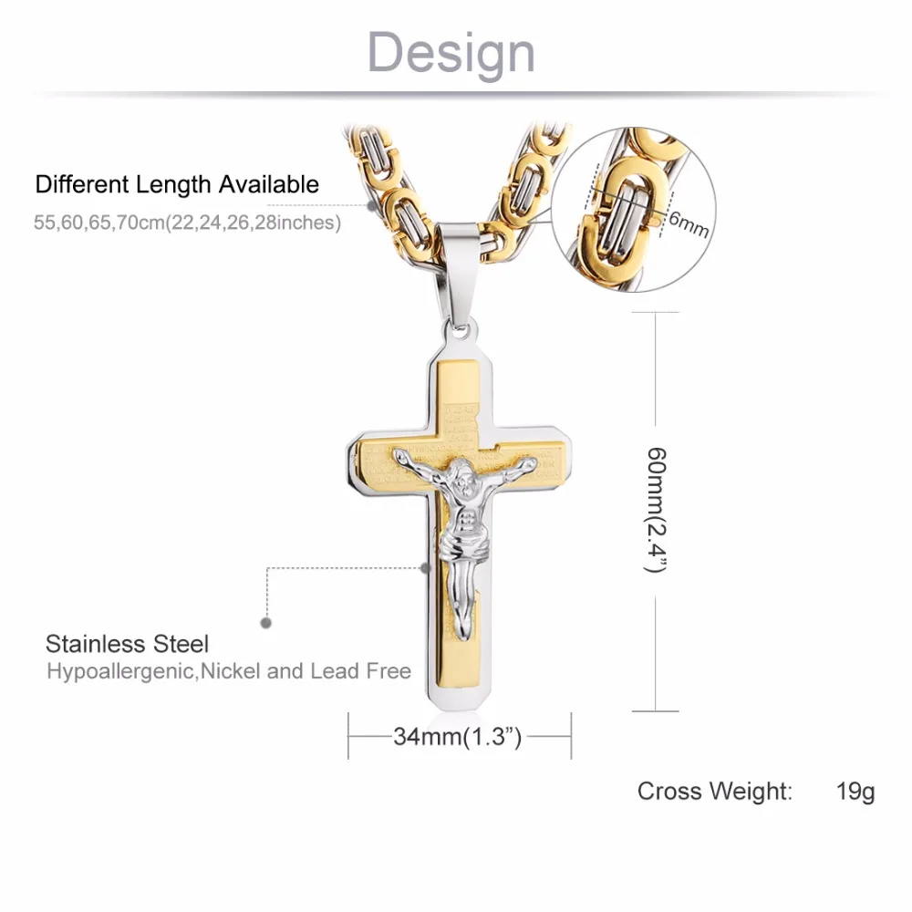 Мужская подвеска из нержавеющей стали 55 см NZ015|pendant gold|jesus cross necklacebyzantine chain |