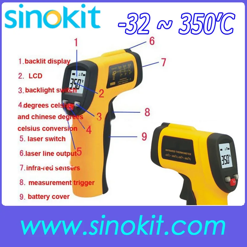 

-32 to 350'C New Portable Infrared thermometer SK300