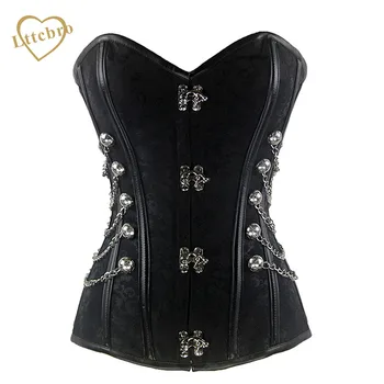 

Black Brocade Steampunk Overbust Corset With Chains